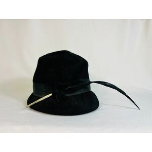 Vintage Cloche Bucket Hat Women's Feather Bow Detail 100% Wool Pollack